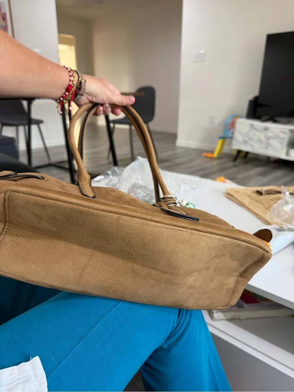 H&M Brown Shoulder Bag with Colorful Tassel Charm